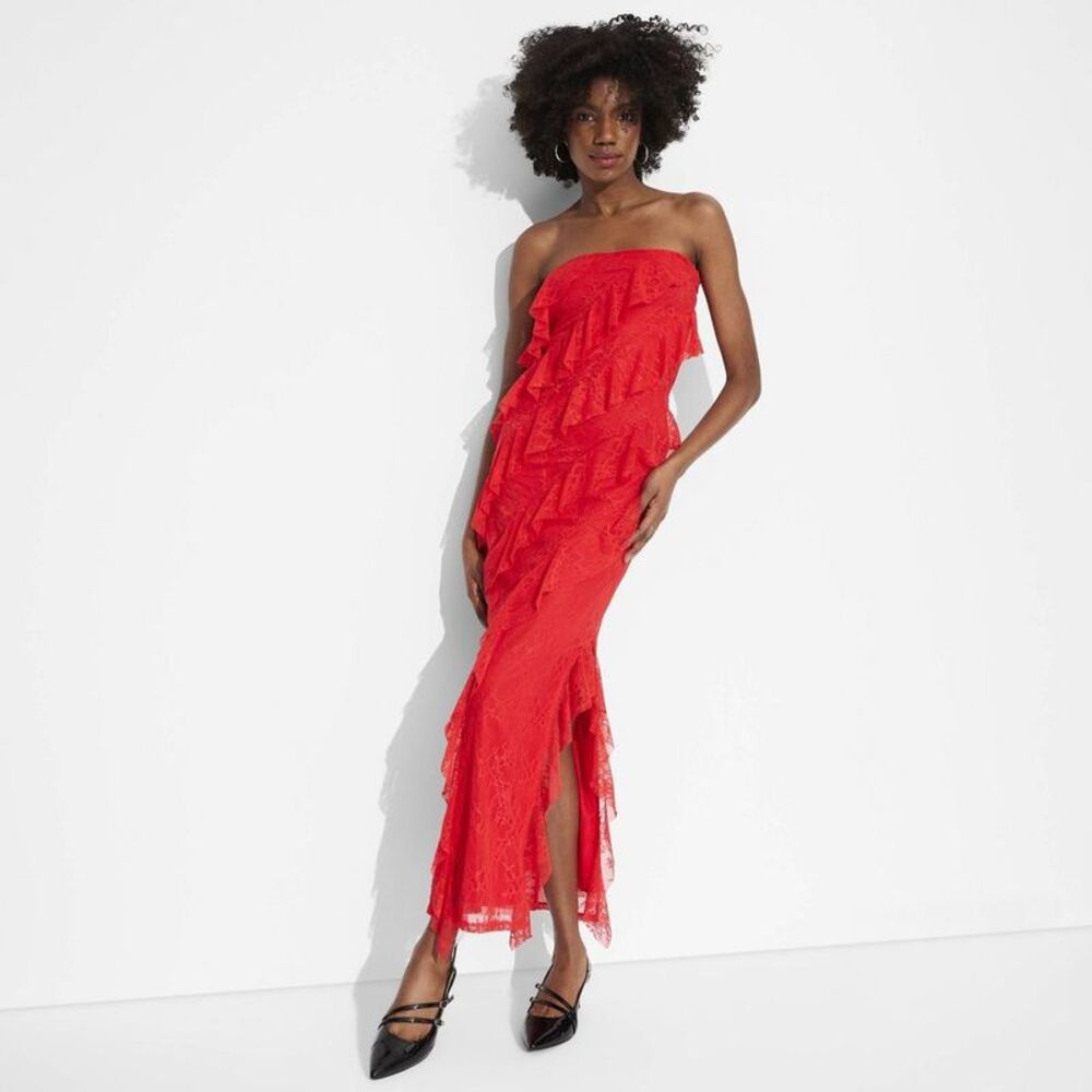 Wild Fable Strapless Red Ruffle Dress